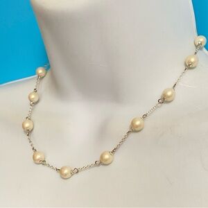 LIZ CLAIBORNE Pearl Necklace Silvertone 16" + 2"
